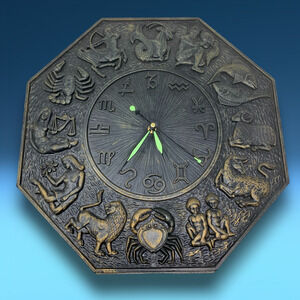 Vintage 1969 Dart Syroco Zodiac Wall Clock Astrology MCM 16" Raised Plaque 2046